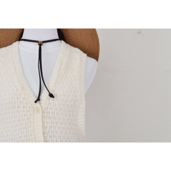 Vintage‎ 80s Off-White Acrylic Sleeveless Cardigan Vest - Picture 3 of 10